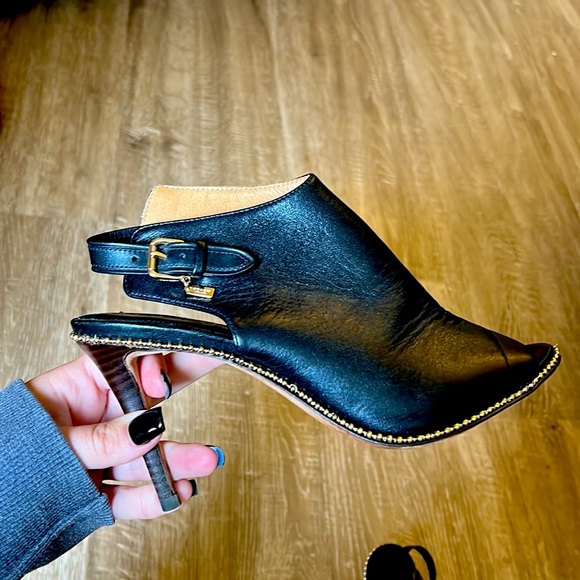 Coach Peep-toe Leather Heels Accented with Studs - Picture 1 of 10